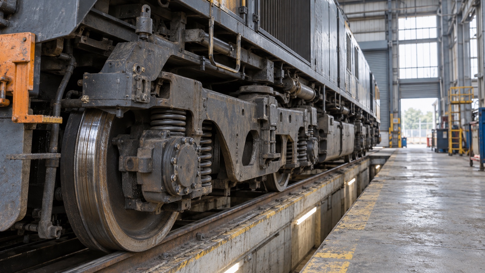 Freight locomotive equipment in a working maintenance depot