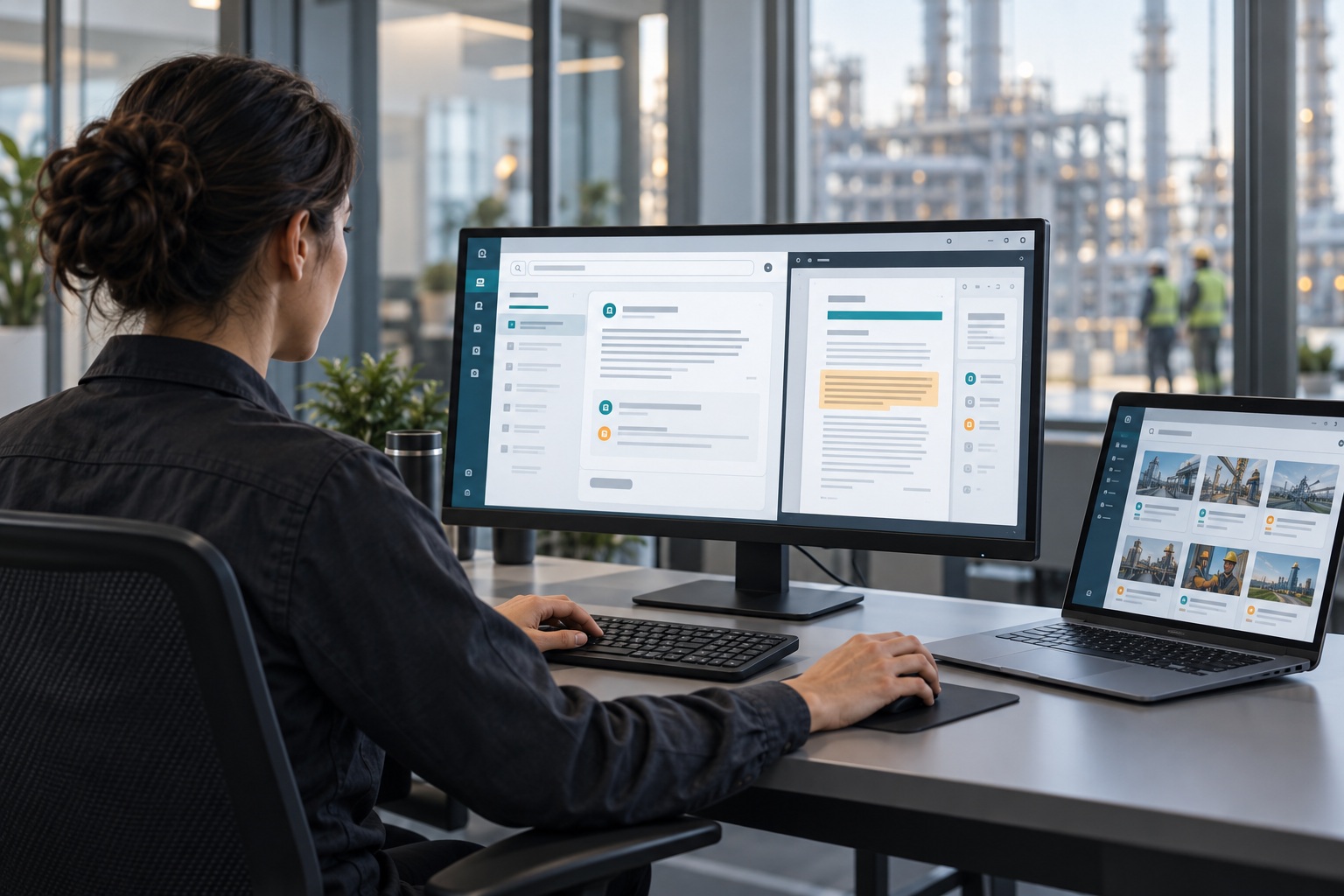 An operational knowledge workspace beside a process plant